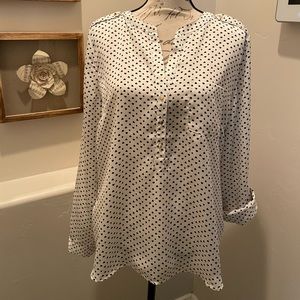 The Limited white with black hearts blouse roll cuff size XL